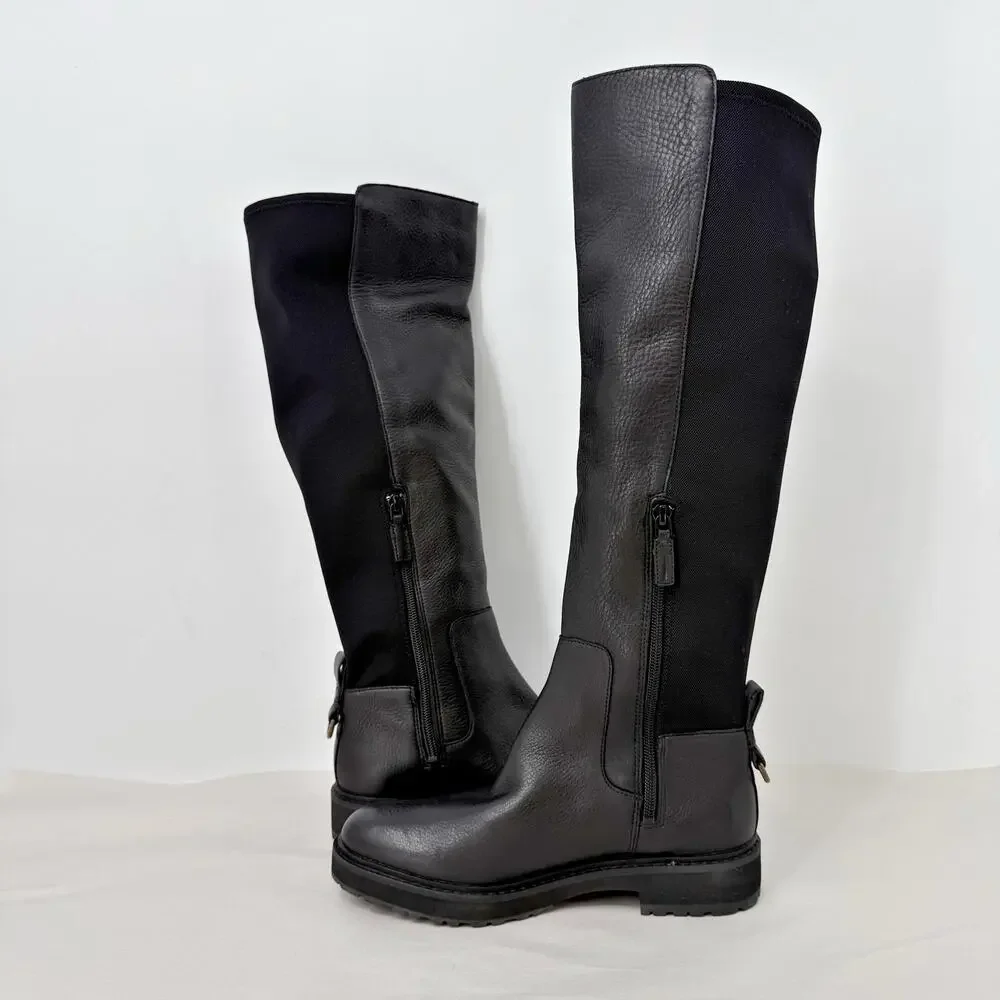 COLE HAAN Womens Greenwich Knee High Boots 6.5 M Black Leather Waterproof NWOB